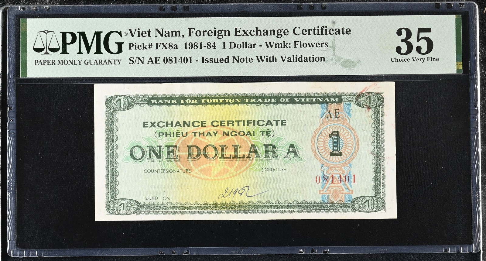 Vietnam Foreign Exchange Certificate 1981 1 Dollar P. FX8a W/Validation PMG 35