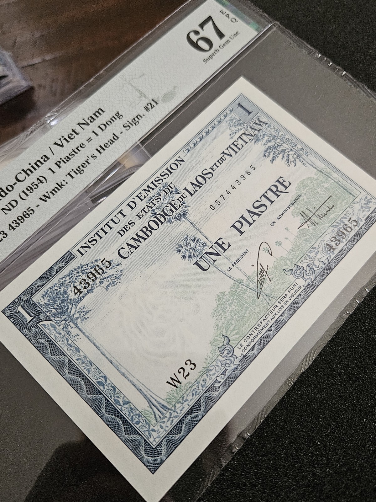 1954 French Indo-China Viet Nam 1 Piastres Gem UNC-PMG67EPQ