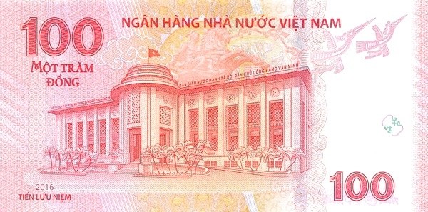 Vietnam 100 Dong Banknote, 2016, P-125, UNC – 65th Anniversary