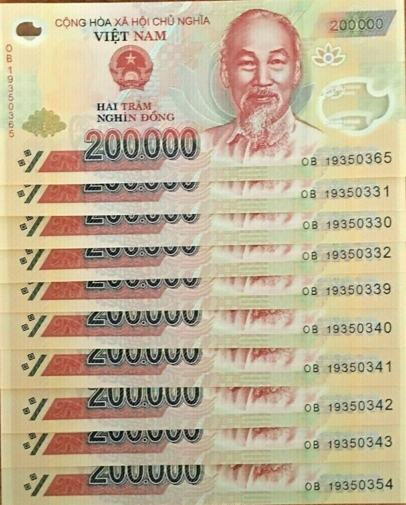 2,000,000 Vietnamese Dong 2 Million ( 10 x 200,000 Note ) Vietnam Currency Lot