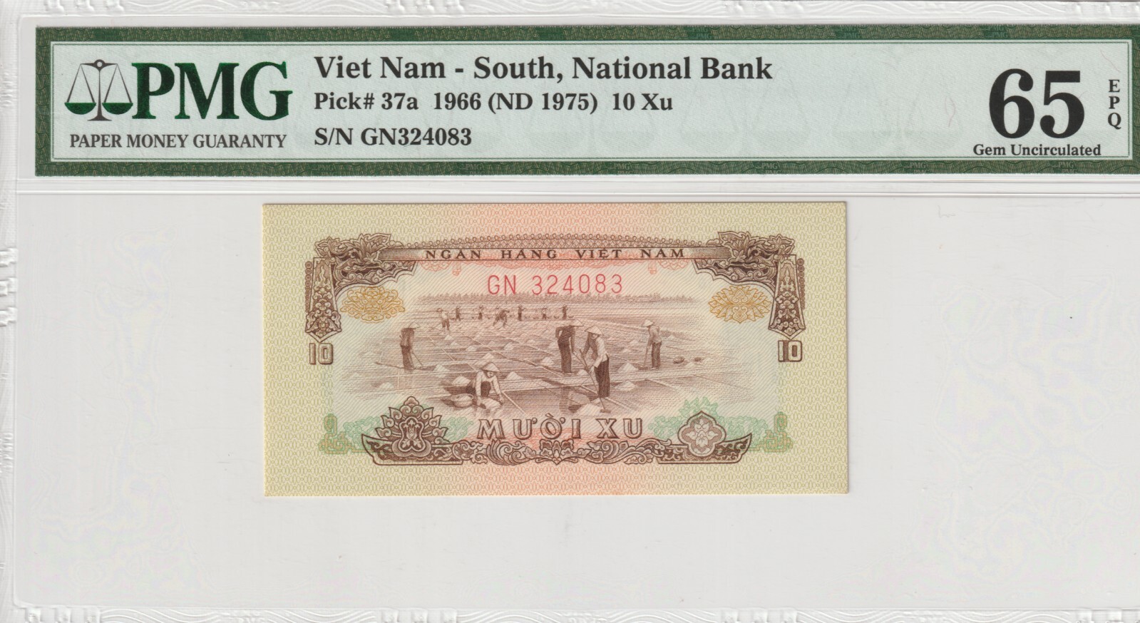 Vietnam 1966 10 Xu PMG Certified Banknote Gem UNC 65 EPQ Pick 37a