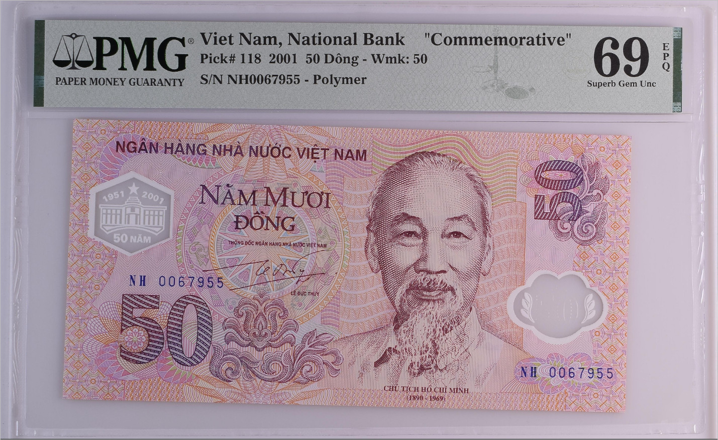 Vietnam 50 Dong 2001 PMG 69 EPQ P-118