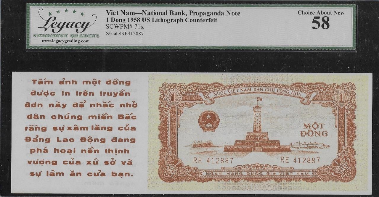 Vietnam P-71x 1 Dong 1958 Propaganda Leaflet, Scarce 2nd Issue LCG 58