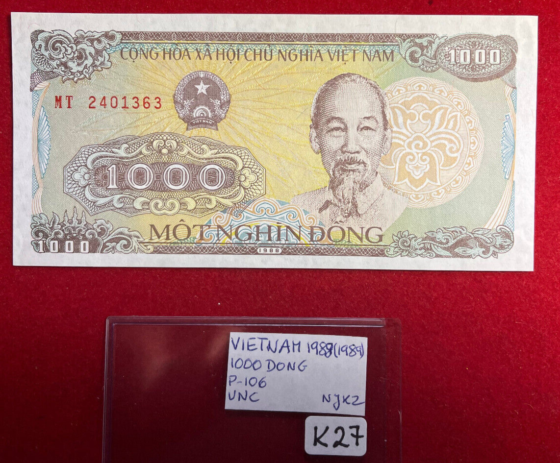K27 Vietnam; 1000 Dong 1988 (1989) Elephant P#106 UNC