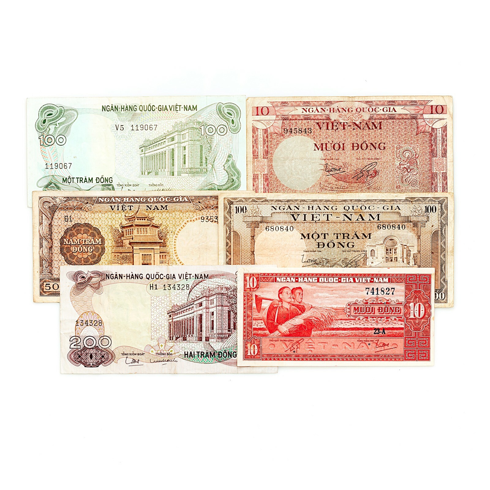 6 different South Vietnam paper money 1960’s-70’s circ.