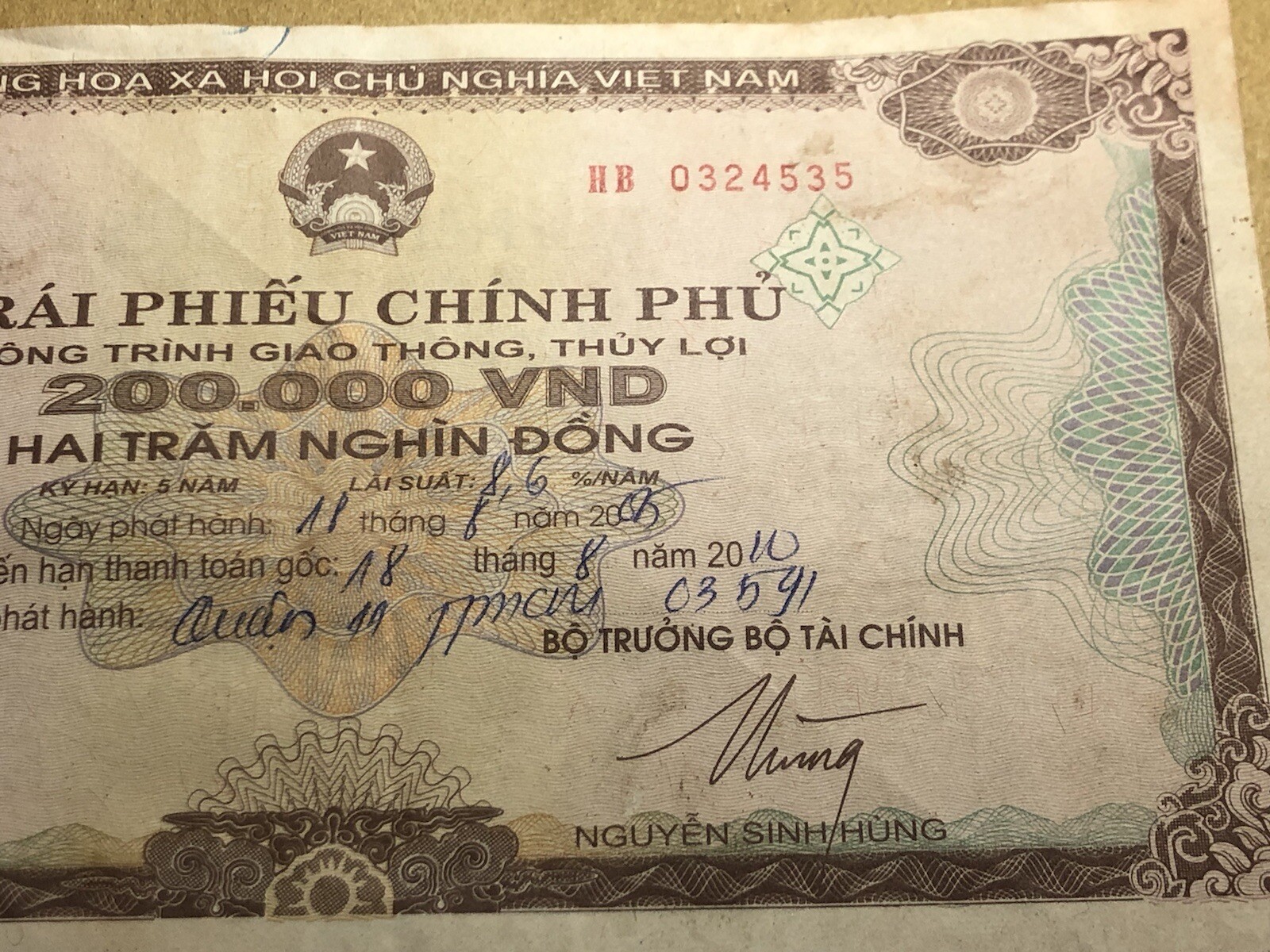 200,000 Dong Payment Bond Cheque Unpaid 2005 Original Vintage Rare_LDP Shop.