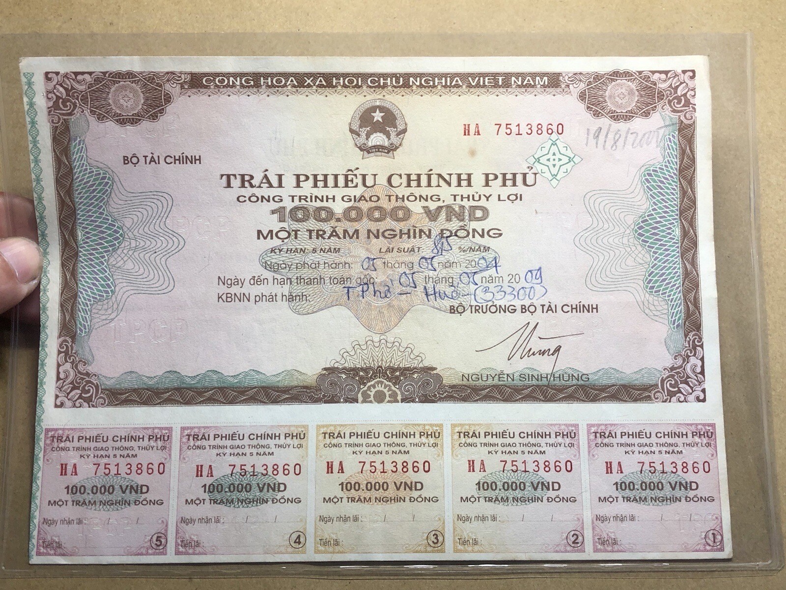 100,000 Dong Payment Bond Cheque Unpaid 2004 Original Vintage Rare_LDP Shop.
