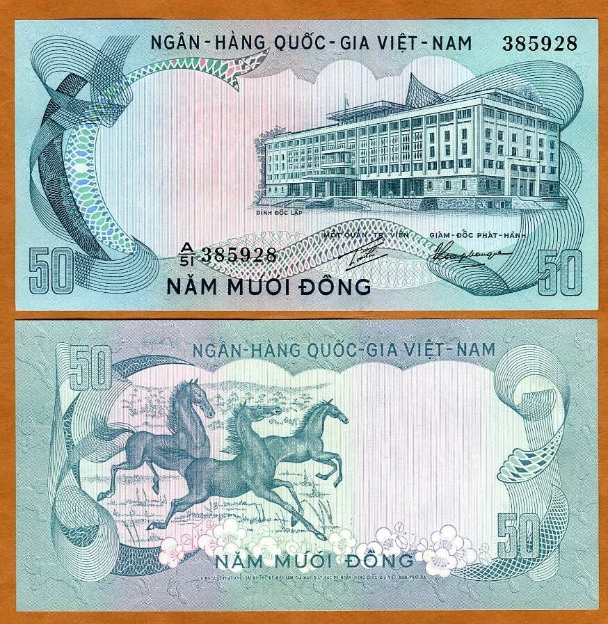 South Vietnam, 50 Dong, ND (1972) P-30, UNC Horses