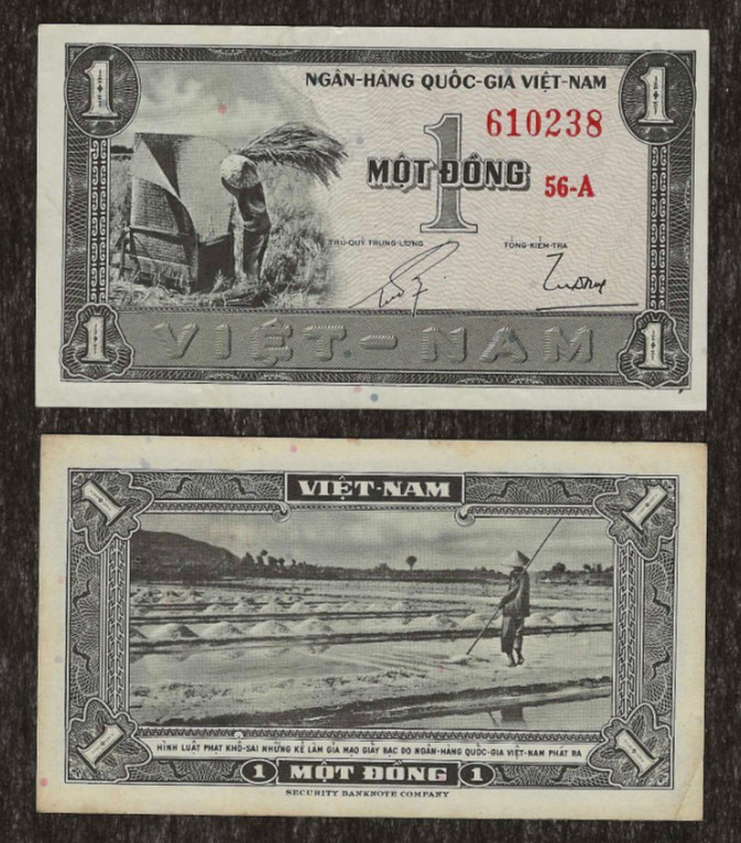 VIETNAM SOUTH 1 DONG P-11 1955 x 1 Pcs AUNC Rice Paddy VND Currency BANKNOTE