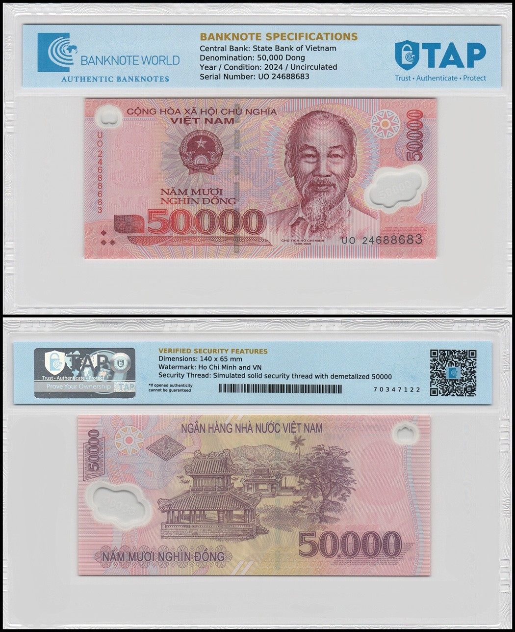 Vietnam 50000 Dong, 2024, P-121r, UNC Polymer, TAP Authenticated