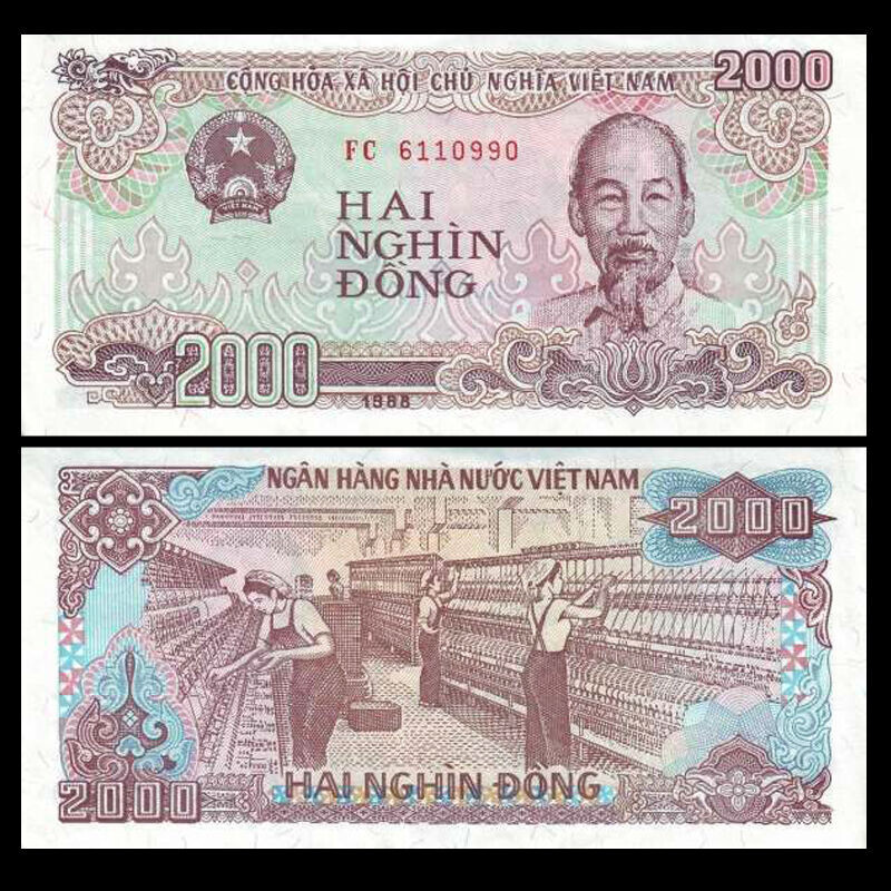 100 Pieces Full Bundle of Vietnam 2000 Dong 2K Banknotes 1988 New UNC