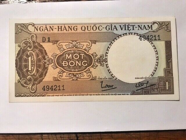 1964 South Vietnam 1 Dong Banknote 494211 P-15a CU #16823