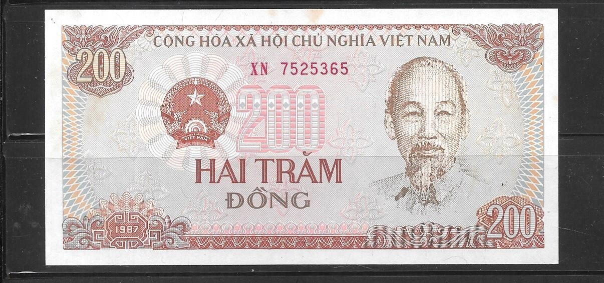 VIETNAM #100a 1987 VF USED OLD 200 DONG BANKNOTE NOTE PAPER MONEY BILL