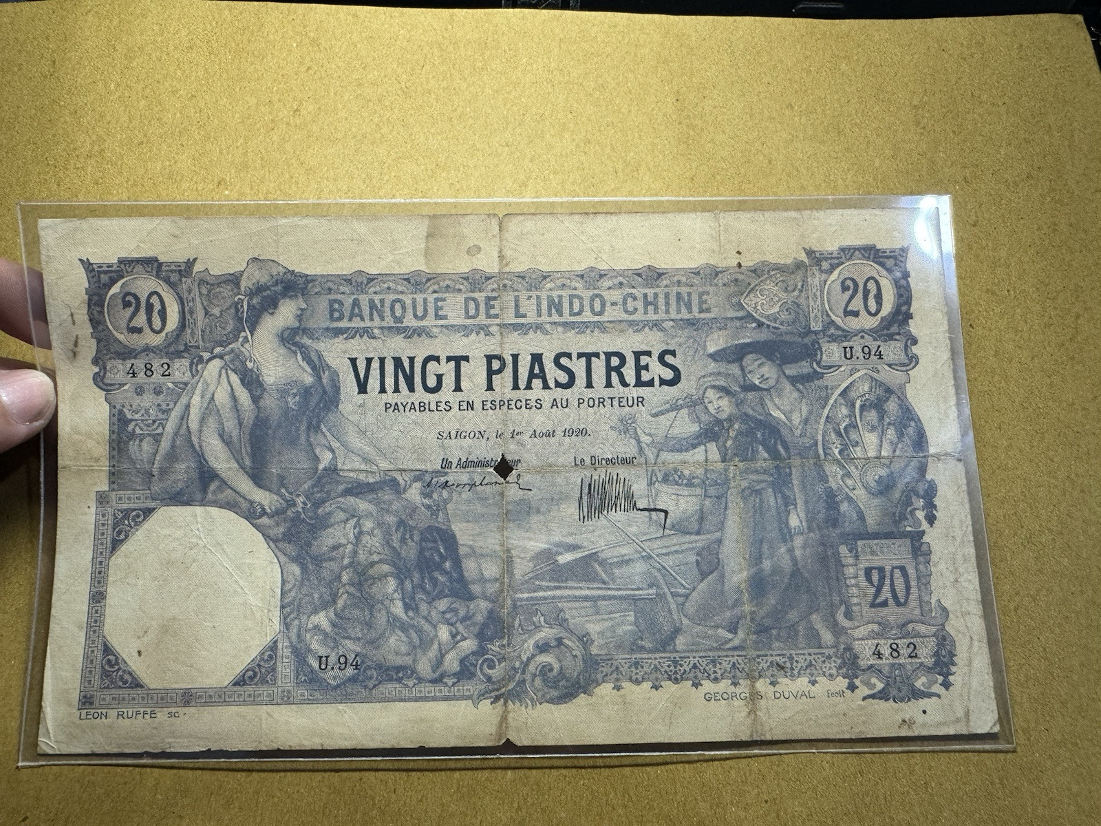 20 Piastres Pick#41 Indochine Banknotes 1920 Original Vintage_LDP Shop.