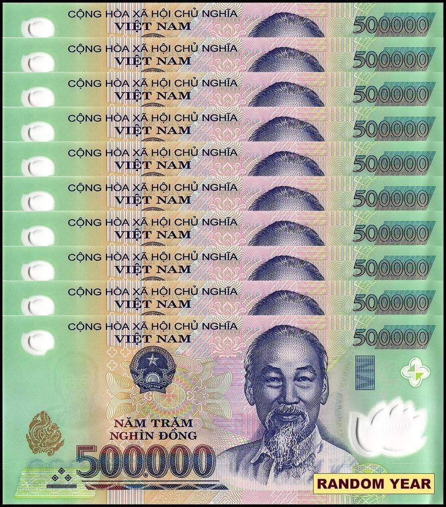 Vietnam 500000 Dong, Random Year, P-124, UNC, Polymer X 10 PCS