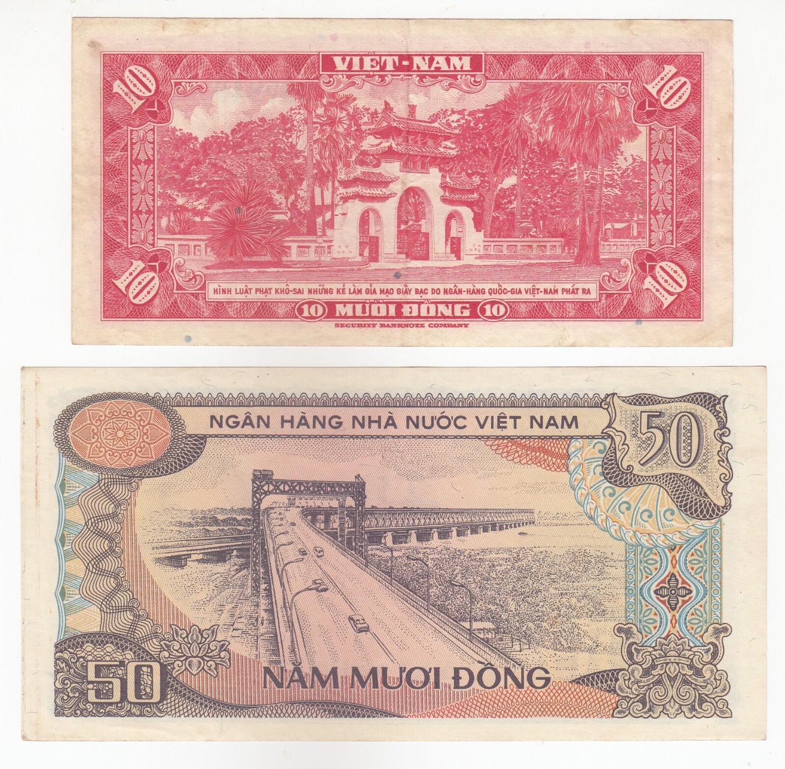 South Vietnam, Vietnam, (Set of 2) 10, 50 Dong, Old Issue, Rare Collection