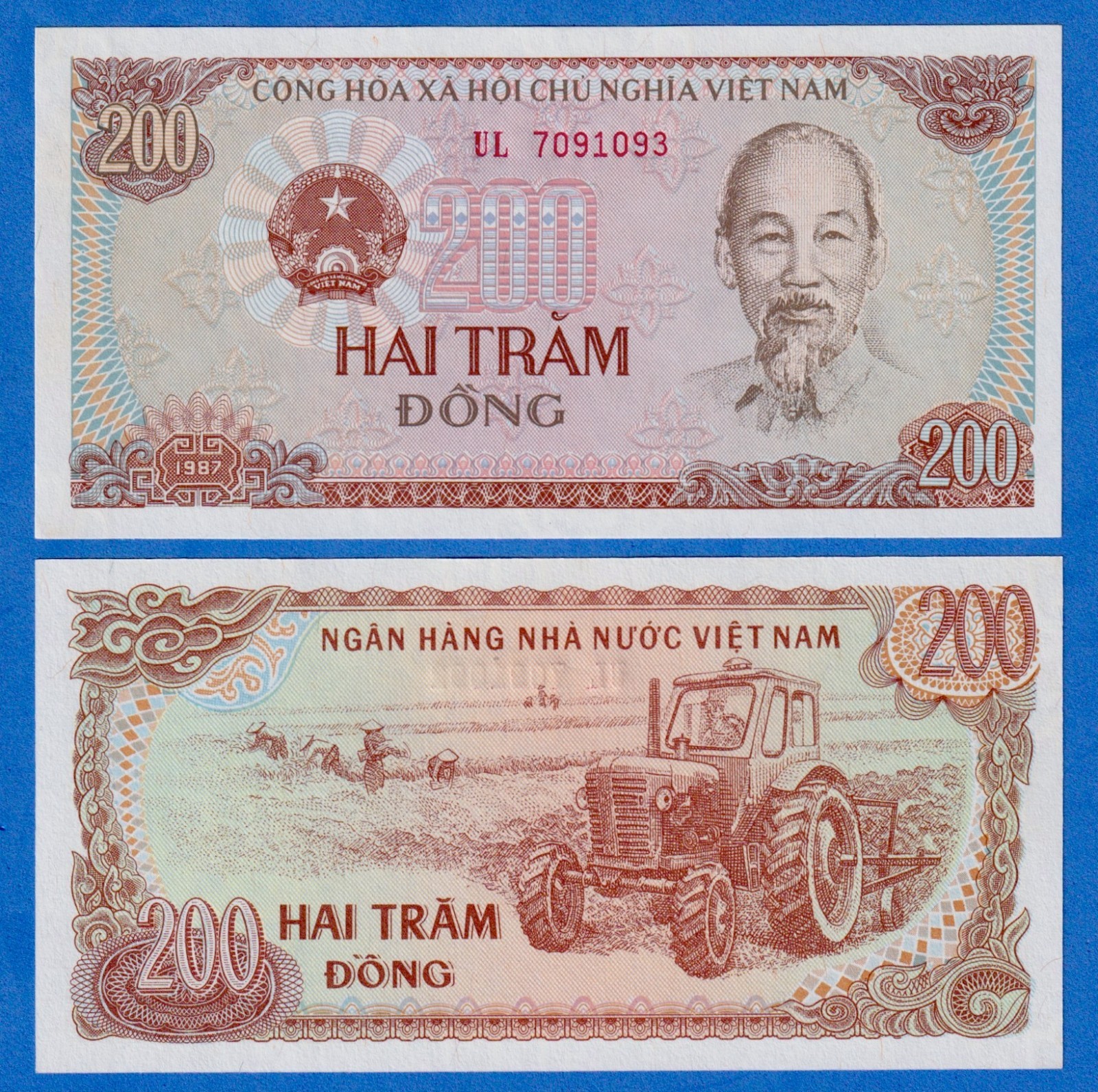 Vietnam 200 Dong 1987 P-100c(1) UNC Note – Ho Chi Minh