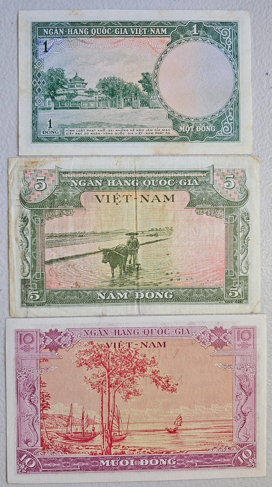 South Vietnam 1956 Set of 3, 1 to 10 Dong