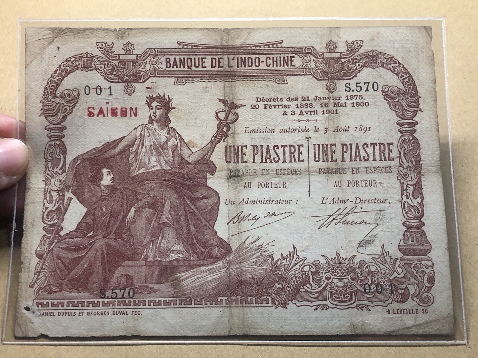 1 Piastre Sai Gon Serie 001 Pick# 34b Indochine Banknotes 1909-1921_LDP Shop.