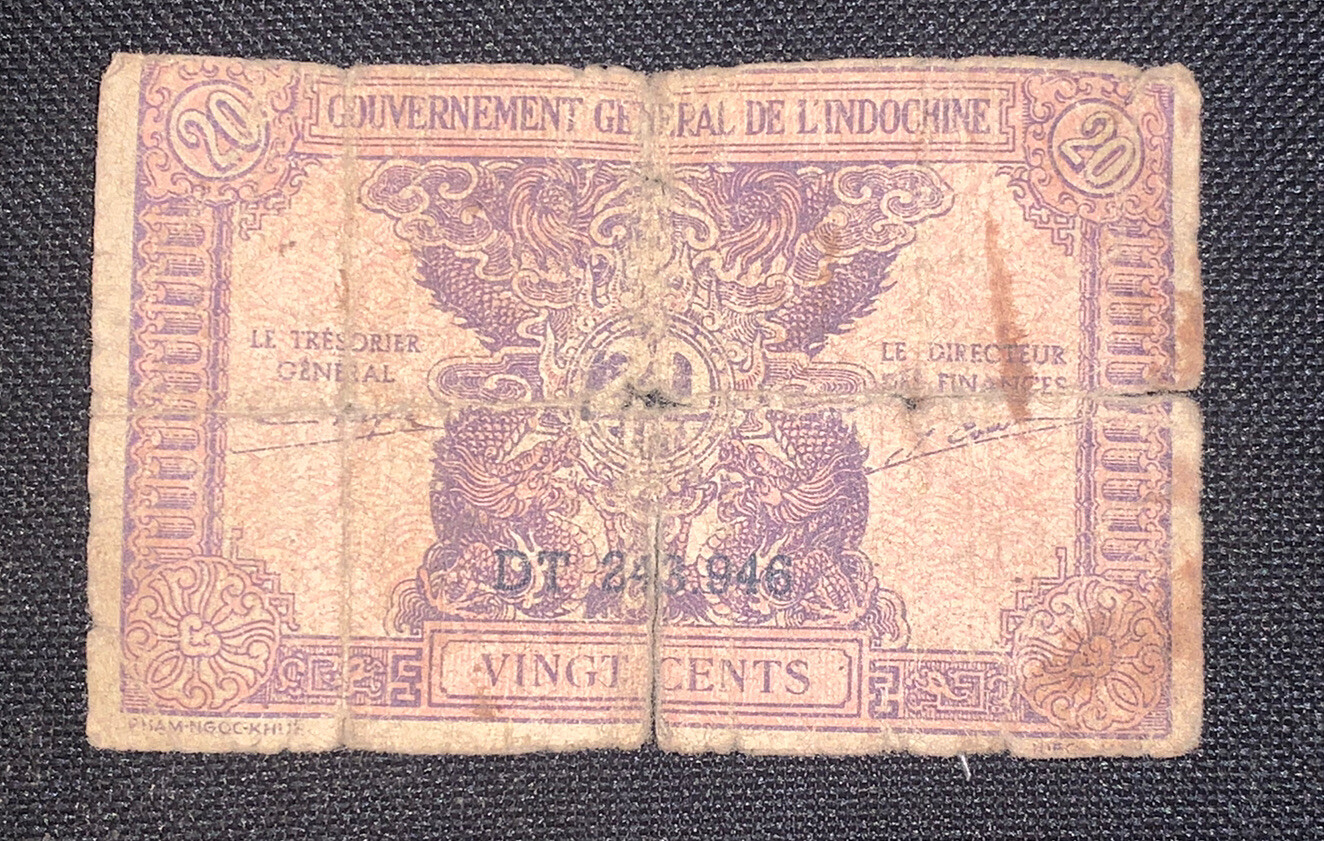 1932 Vietnam / Indochine VINGT (20) CENTS Banknote Rare