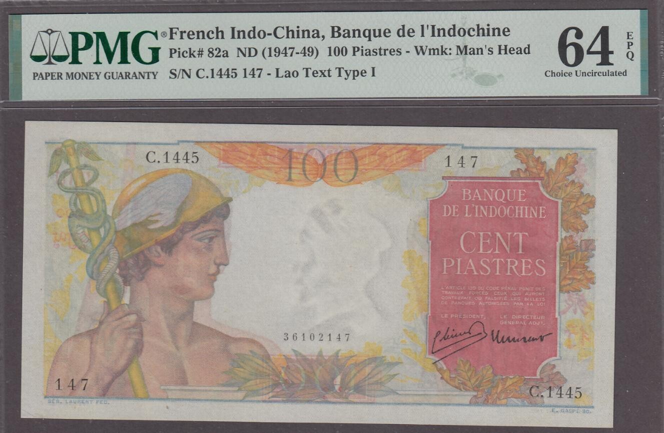 French Indochina 100 Piastres Banknote P-82a ND 1947 PMG 64EQ