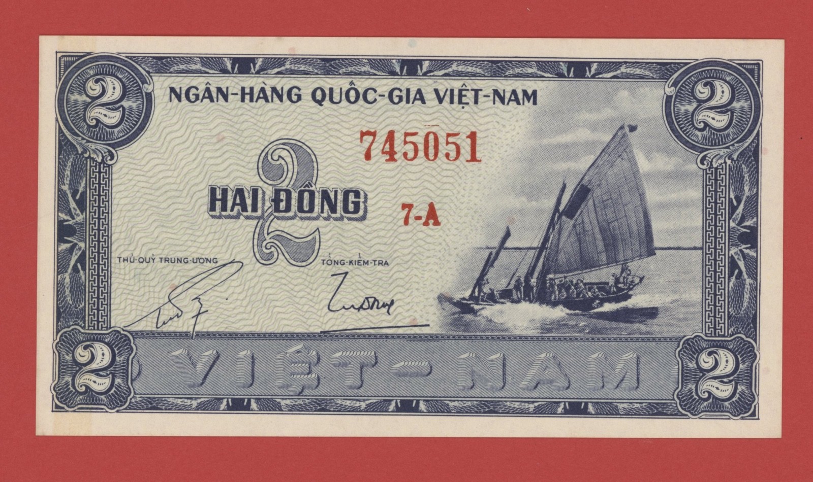 SOUTH VIET NAM 2 DONG ( 1955 ) 7-A PICK # 12 UNC.
