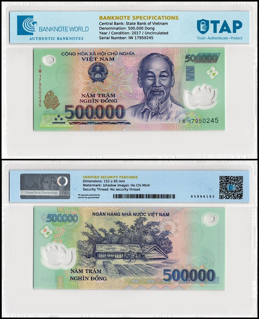 Vietnam 500000 Dong, 2017, P-124m, UNC, Polymer, Authenticated
