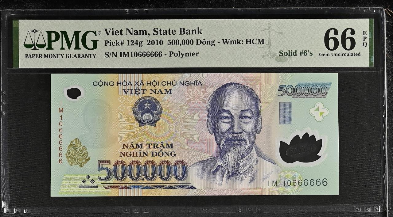 Vietnam P-124g 500,000 Dong 2010 Solid #6’s PMG 66 EPQ