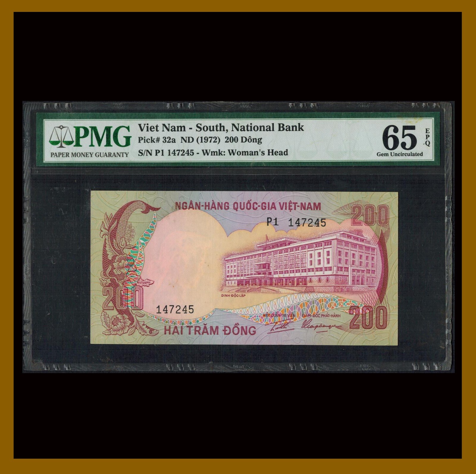 South Vietnam 200 Dong, 1972 P-32a PMG 65 EPQ Unc