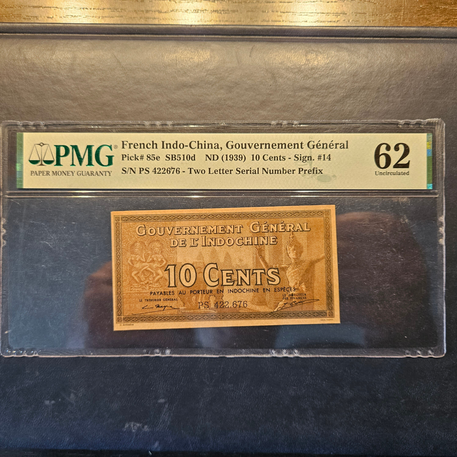 FRENCH INDO-CHINA 10 CENT 1939 PMG 62