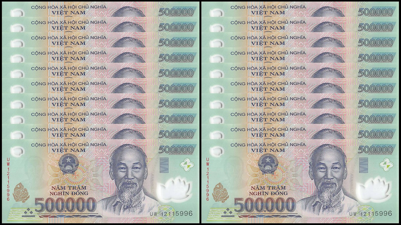 Vietnam 500000 Dong, 2003-2021, P-124, Used Polymer X 20 PCS