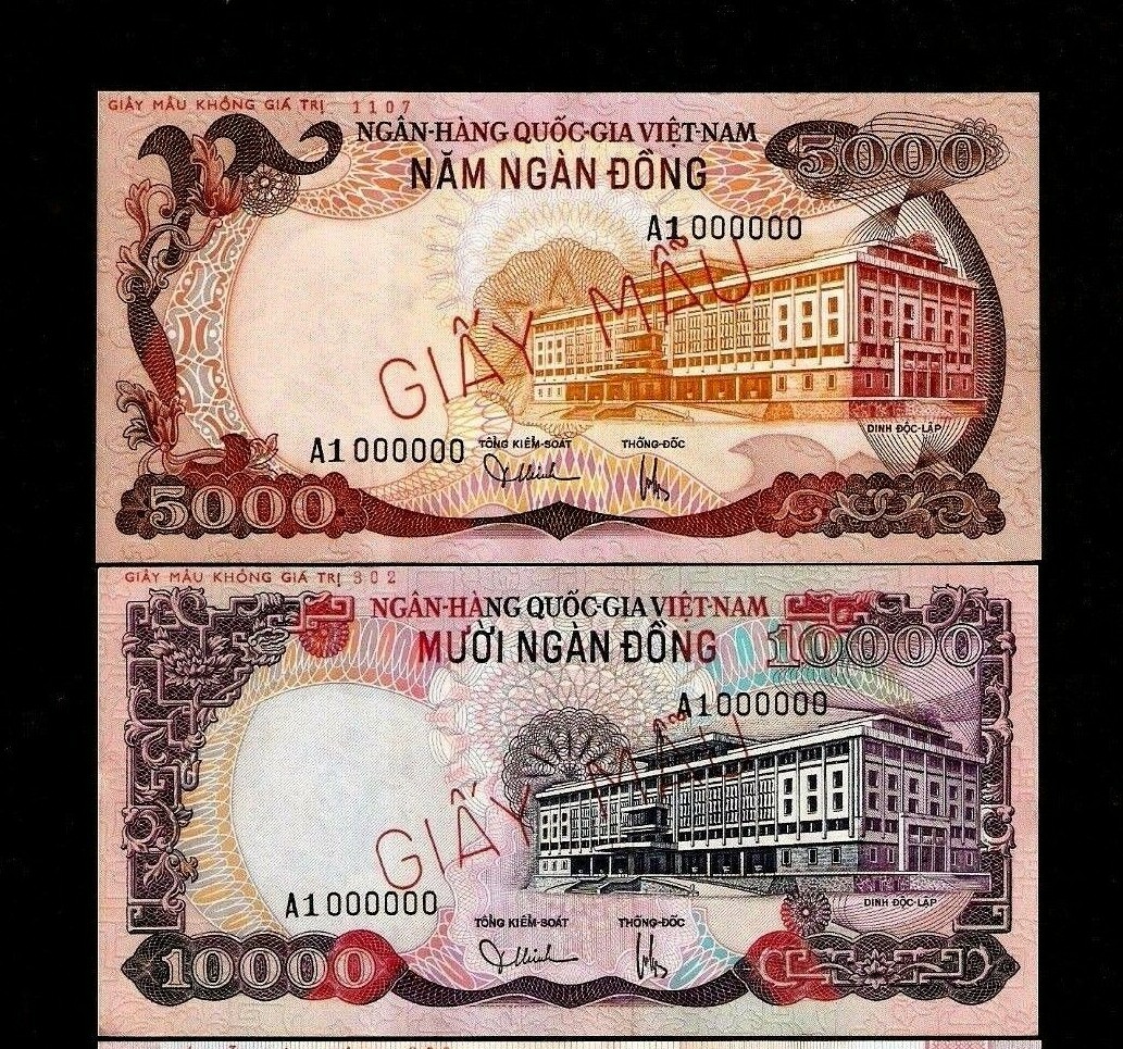 VIETNAM SOUTH 5000 10000 DONG P-35 P-36 1975 SPECIMEN SET UNC TIGER ANIMAL NOTE