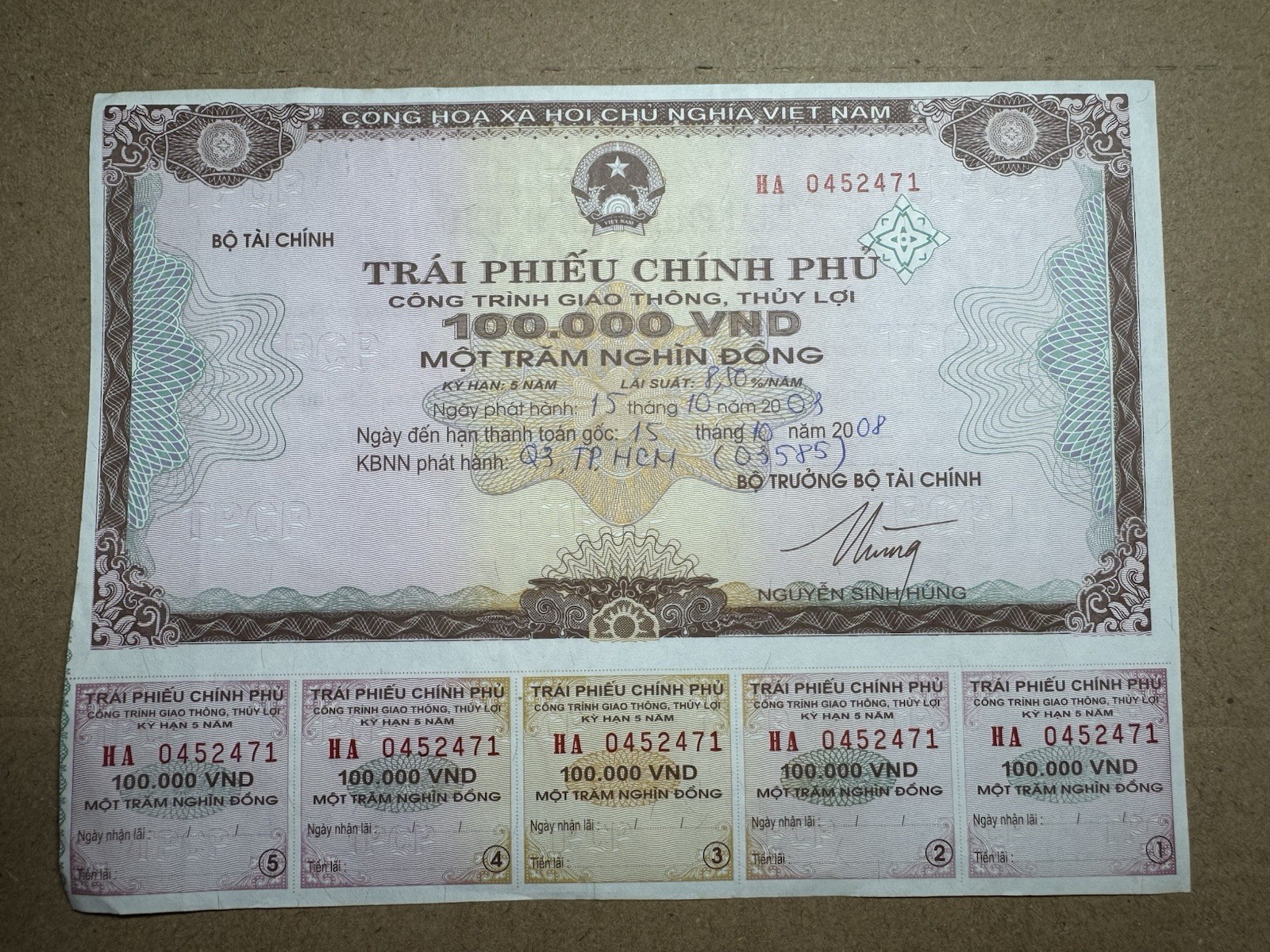 100,000 Dong Goverment Cheque 2003 Rare_LDP Shop.