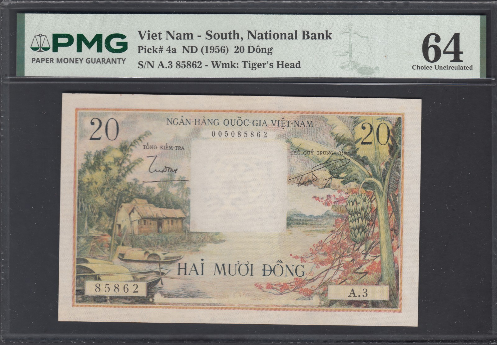 1956 South Vietnam Republic National Bank Notes 20dong, PMG Certified, UNC, P#4a