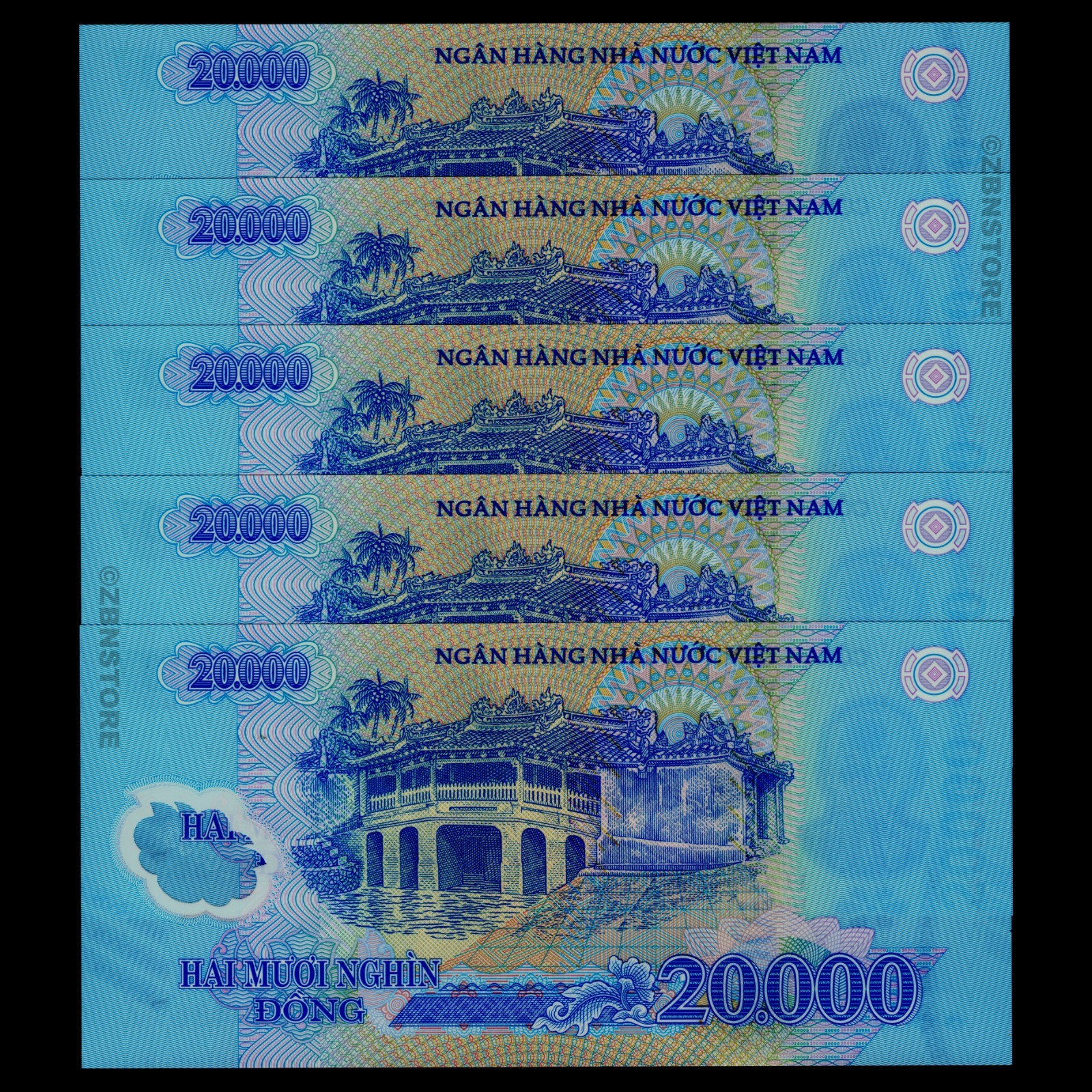 10 Trillion Dollars Zimbabwe + 5 x 20,000 Dong Vietnam Banknotes Uncirculated