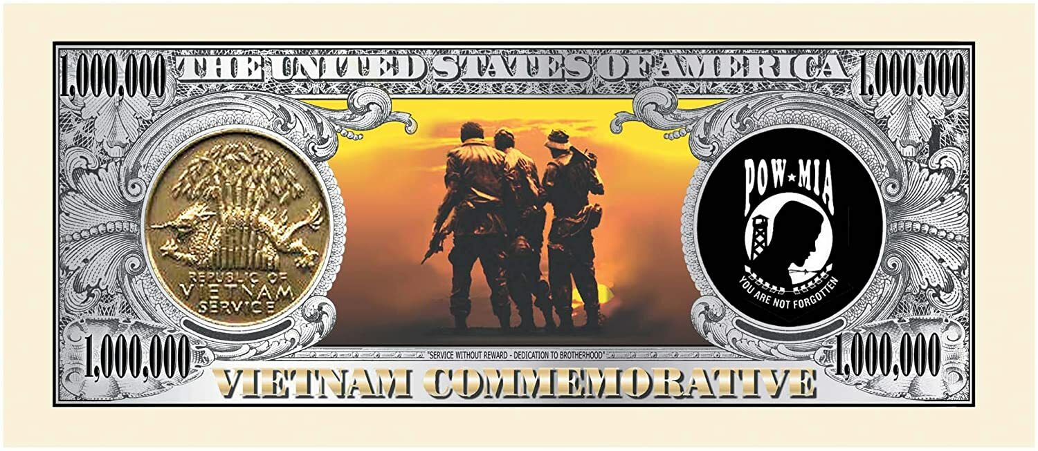 25 Pack POW MIA Vietnam War Veterans Money 1 Million Dollar Commemorative Notes