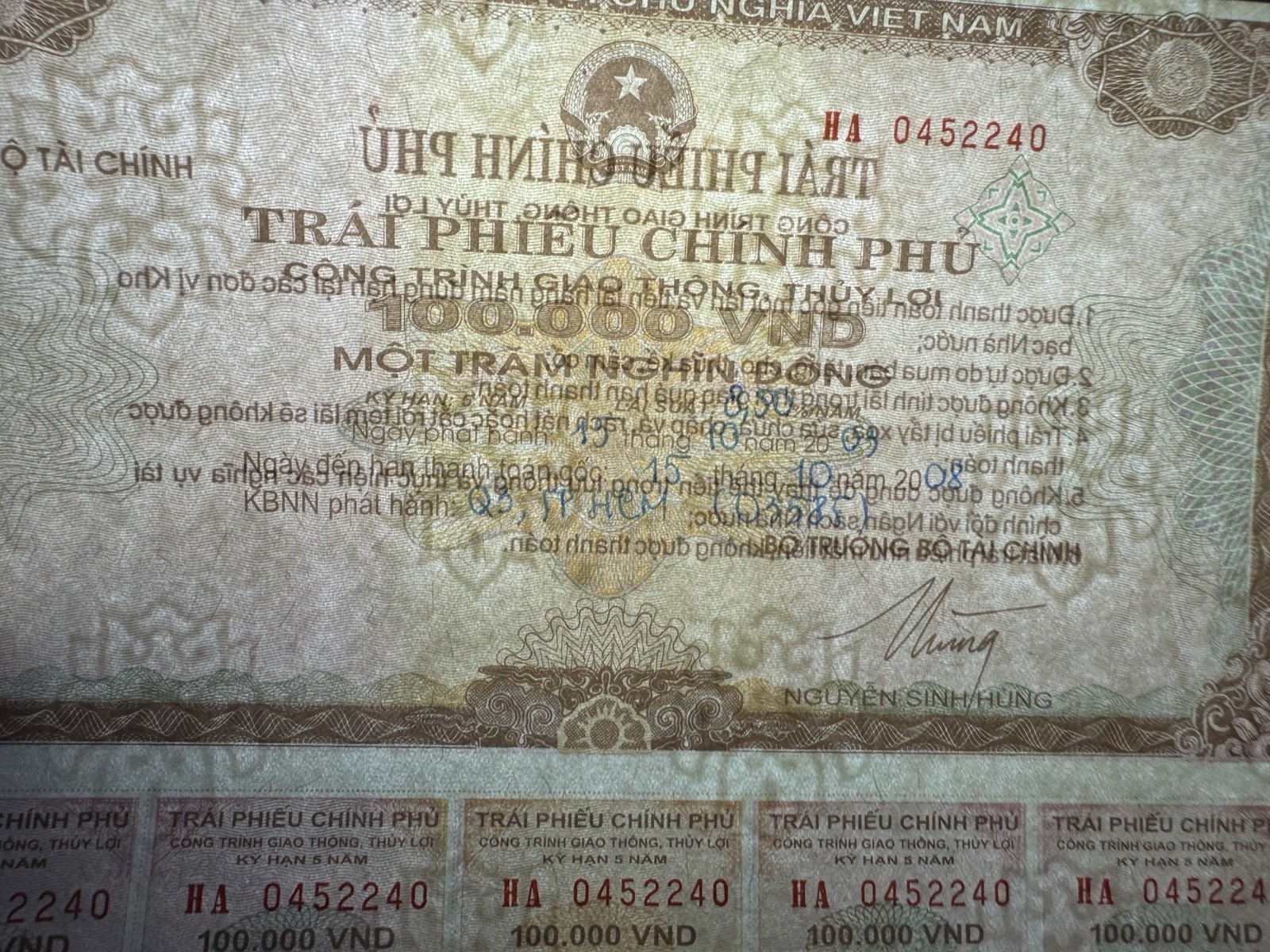 100,000 Dong Goverment Cheque 2003 UNC Rare_LDP Shop.