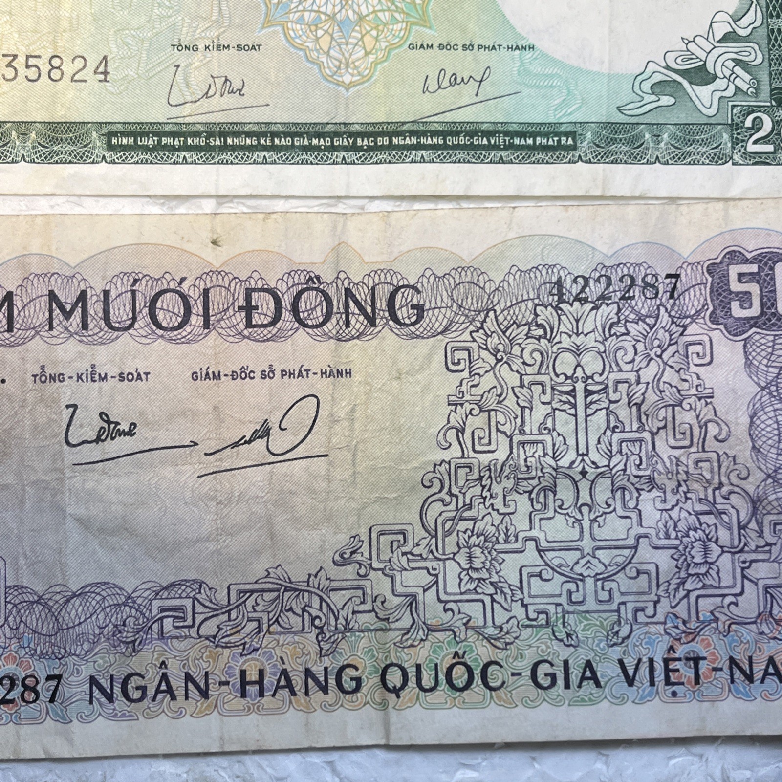 1956 – 1966 Vietnam 5, 20 & 50 Dong Circulated Paper Banknotes Lot Of 3