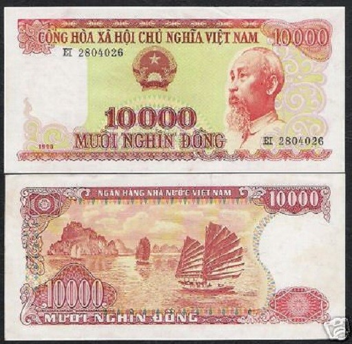 VIETNAM 10000 10,000 DONG P-109 1990 JUNK SHIP HCM aUNC SM MONEY BILL BANK NOTE