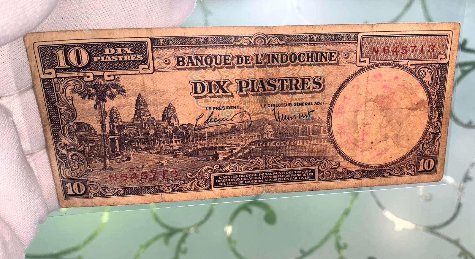 French Indochina China 10 Piastres 1947 P-80 TDLR BankNote N 645713