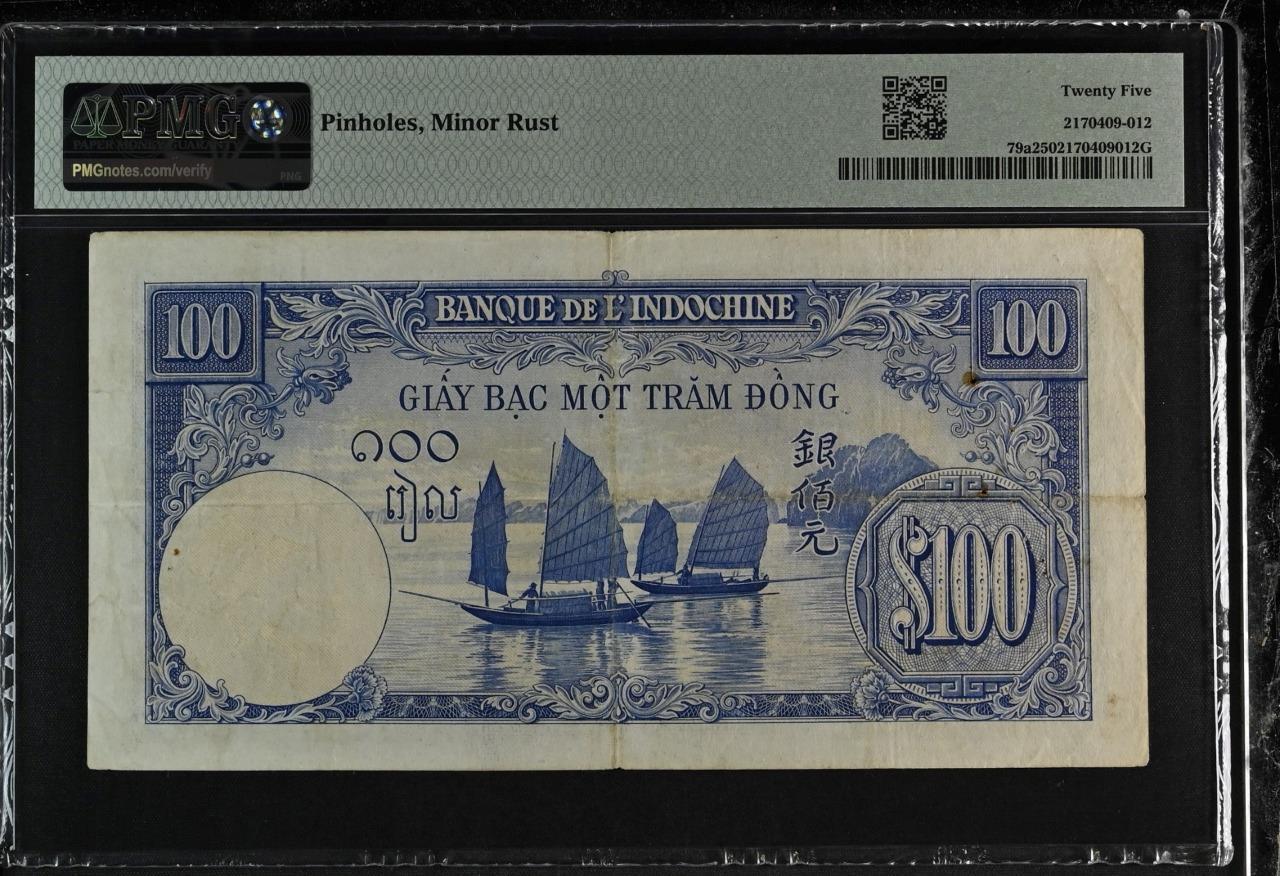 French Indochina P-79a 100 Piastres 1946 PMG 25 Pinholes, Minor Rust