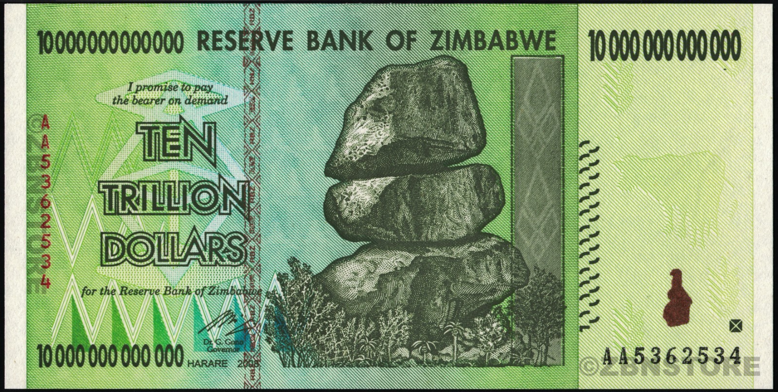 10 Trillion Dollars Zimbabwe + 5 x 20,000 Dong Vietnam Banknotes Uncirculated