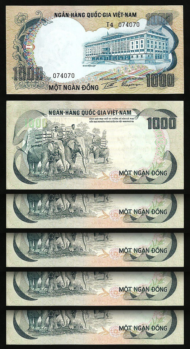 South Vietnam 1000 Dong, 1972, UNC, 5 PCS LOT, P-34