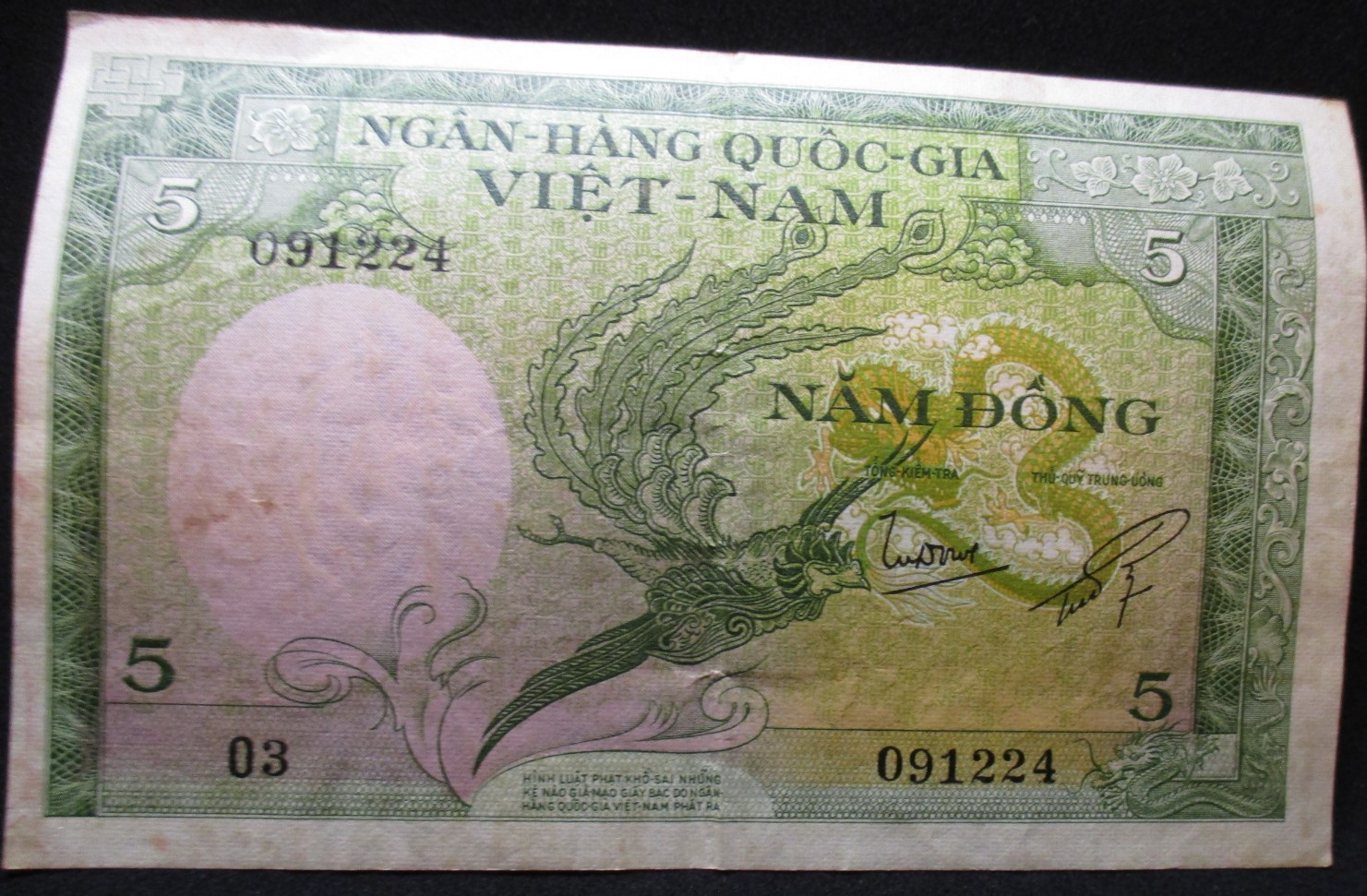 1950’S VIET-NAM 5 NAM DONG BANK NOTE IN EXCELLENT CONDITION