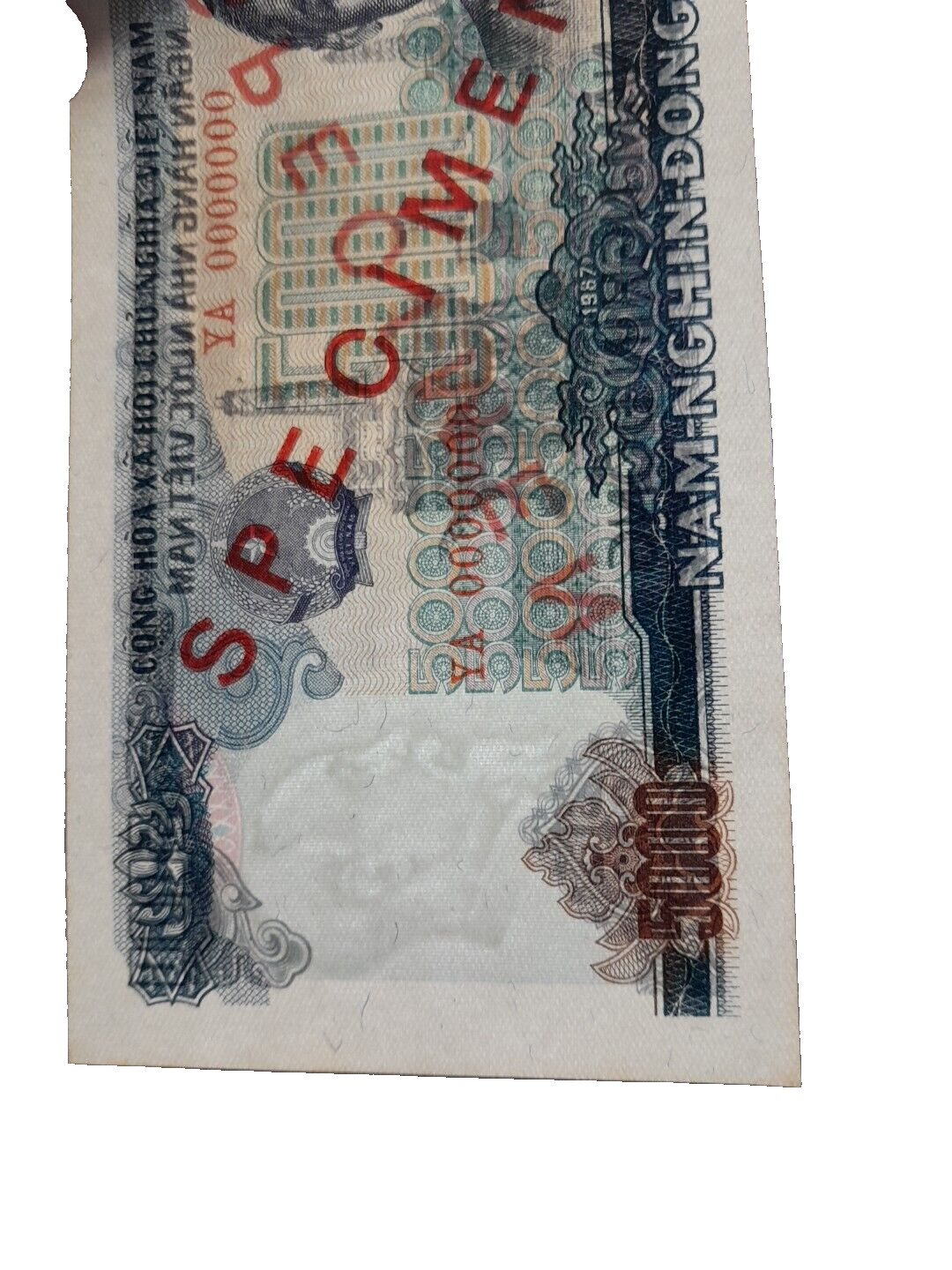 1987 Vietnam 5000 Nam Tram Dong “SPECIMEN” S/N- YA 0000000 Uncirculated H.T.F