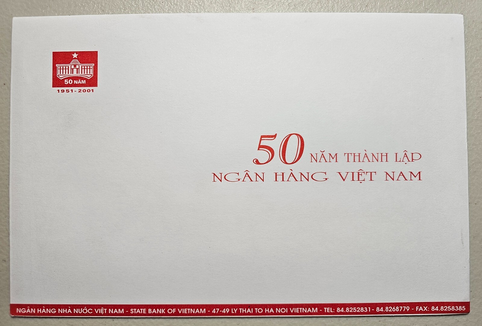 Vietnam 50 Dong 2001, S/N 823, w/ Official Envelope & Folder, UNC
