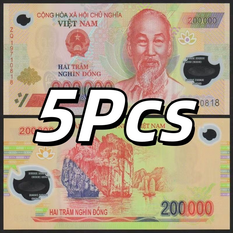Vietnam, 200000 (200,000) Dong x 5 Pcs, P-123, Clear Window Polymer, UNC