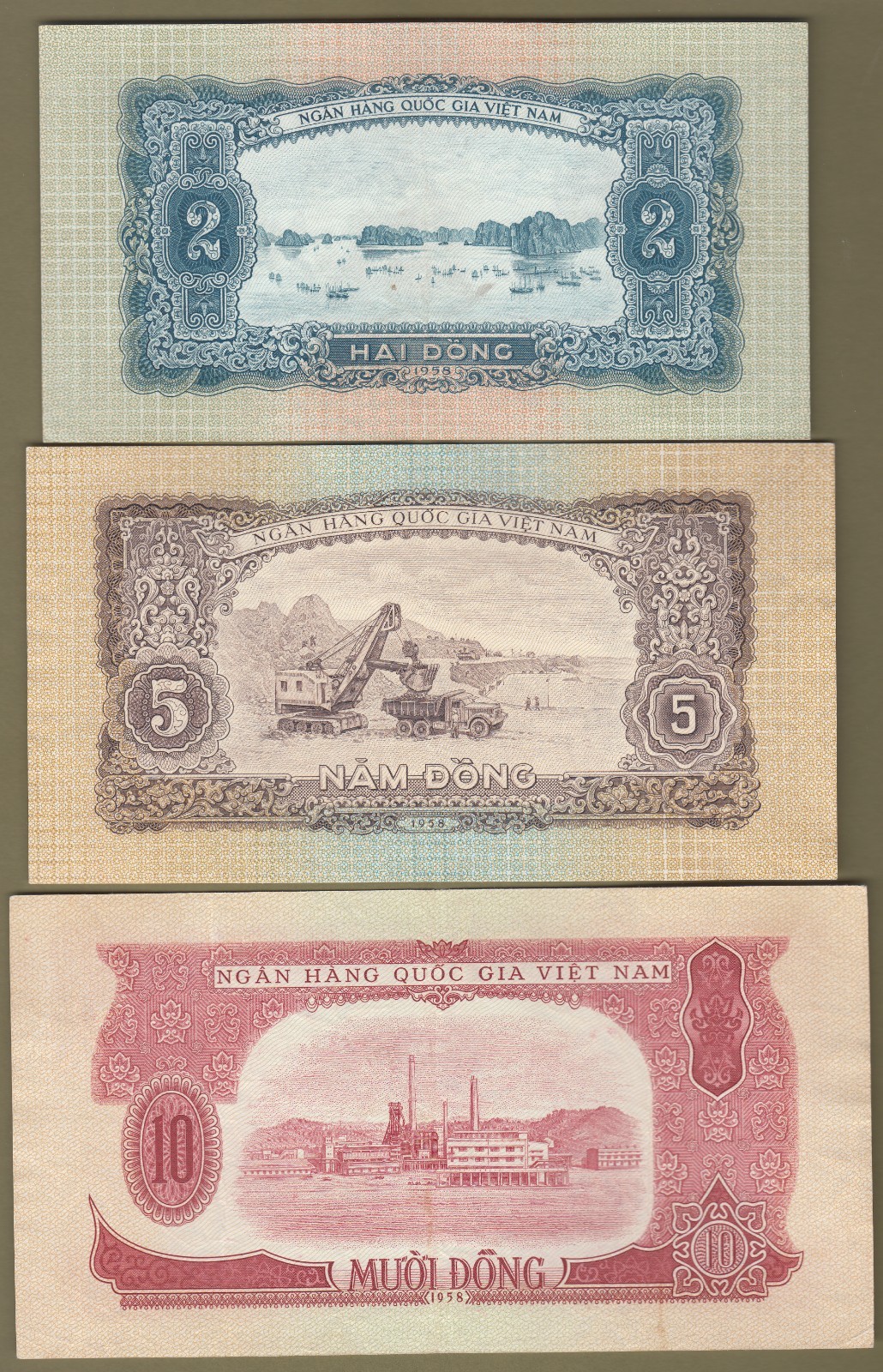 Vietnam 1958 Regular Issue Completed Set of 7 Bank Notes P# 59-65