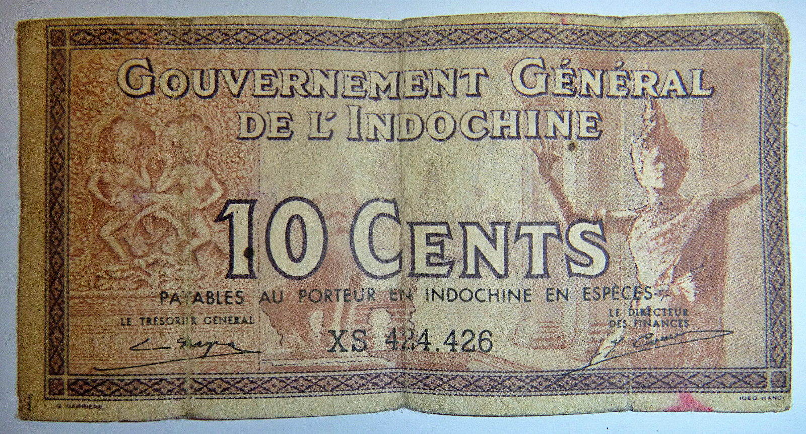 BANK NOTE – 1939 – 10 CENTS – LAOS – CAMBODIA – ANGKOR – Vietnam War – C.284