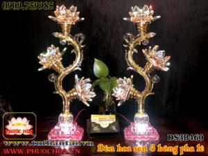ĐÈN HOA SEN 3 BÔNG PHA LÊ ĐỔI MÀU DS3B460